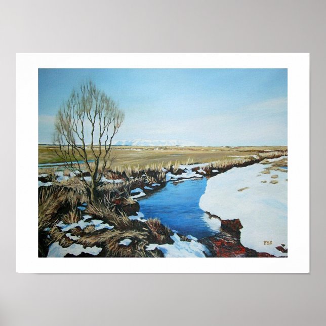 Poster Beau paysage de neige islandais paysage beaux art (Devant)