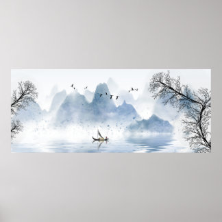 Poster Beau paysage d'encre de Chine nature