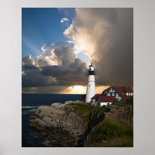 Poster Beau phare au coucher du soleil (Devant)