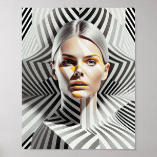 Poster Beau Portrait D'Art Féminin Noir Et Blanc
