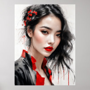 Poster Beau Portrait Lady Ink