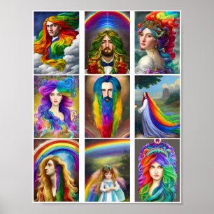 Poster Beau Rainbow Hair People portraits imaginaire