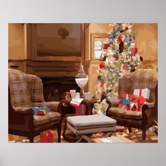 Poster Beau sapin de Noël Salon Scène (Devant)