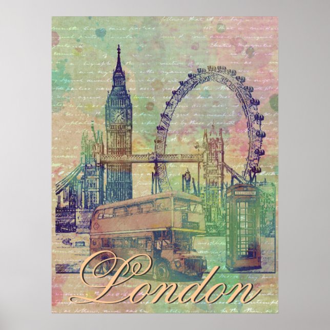 Poster Beau site tendance de Londres Vintage (Devant)