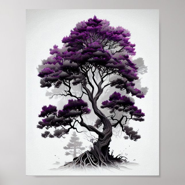 Poster Beau Sketch D'Arbre Noir Et Blanc Pour La Maison (Devant)