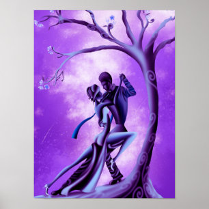 Poster Beau Tango de danse en couple au clair de lune