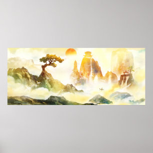 Poster Beau Temple de Montagne Chinois Paysage Nature