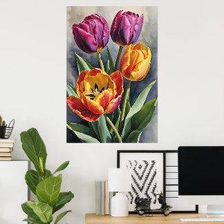 Poster Beau terrain de tulipe romantique