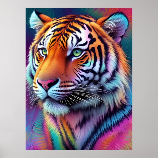 Poster Beau Tie Dye Tiger Motif AI Art (Devant)