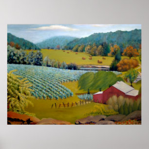Poster Beau Vignoble en jaune bleu rouge vert