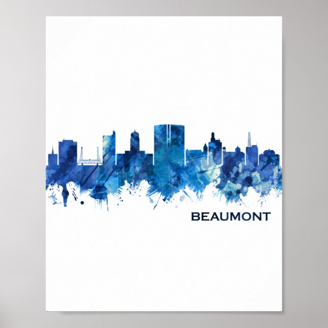 Poster Beaumont Texas Skyline Blue (Devant)