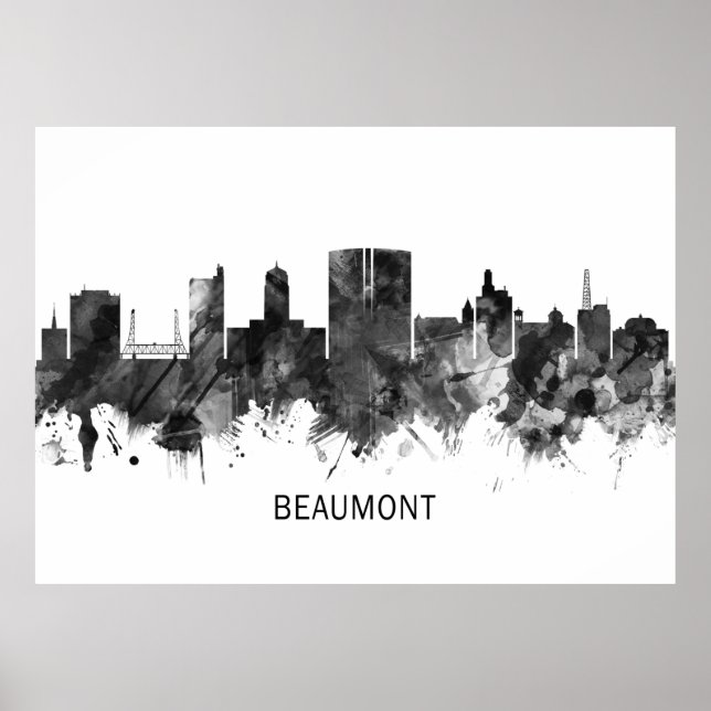 Poster Beaumont Texas Skyline BW (Devant)