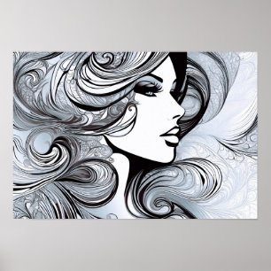 Poster Beauté classique : Femme moderne en noir et blanc
