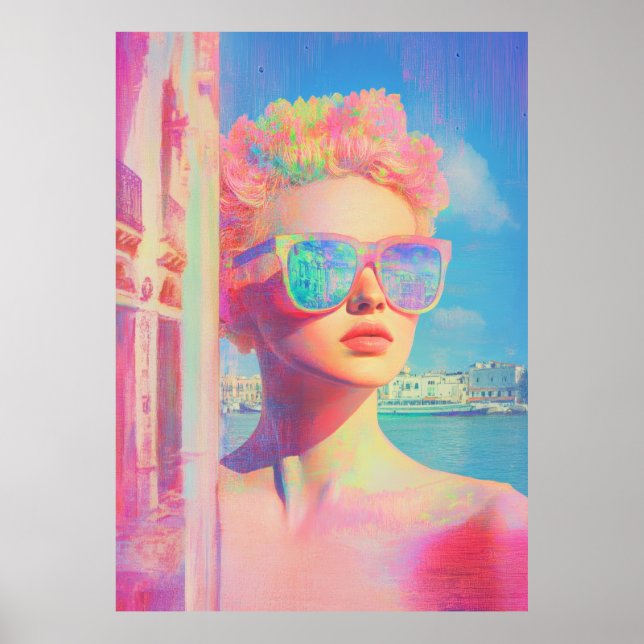 Poster Beauté côtière de Neon avec lunettes de soleil (Devant)