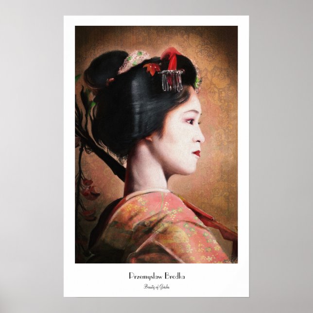 Poster Beauté de Geisha - cool portrait peinture japonais (Devant)