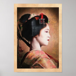 Poster Beauté de geisha - peinture japonaise orientale