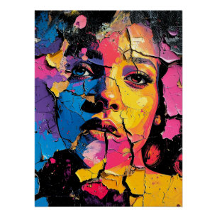 Poster Beauté de la fresque à la peinture écaillée, peau 