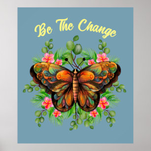 Poster Beauté de la Nature Papillon Coloré et Floraison