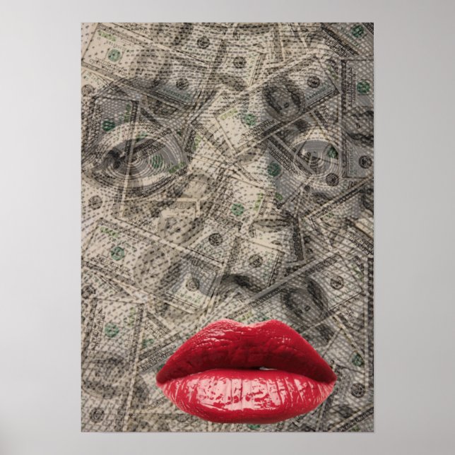 Poster Beauté de l'argent Dollar drôle avec lèvres rouges (Devant)