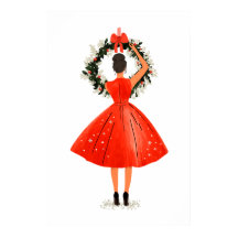 Beauté de Noël classique en robe rouge