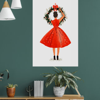 Poster Beauté de Noël classique en robe rouge