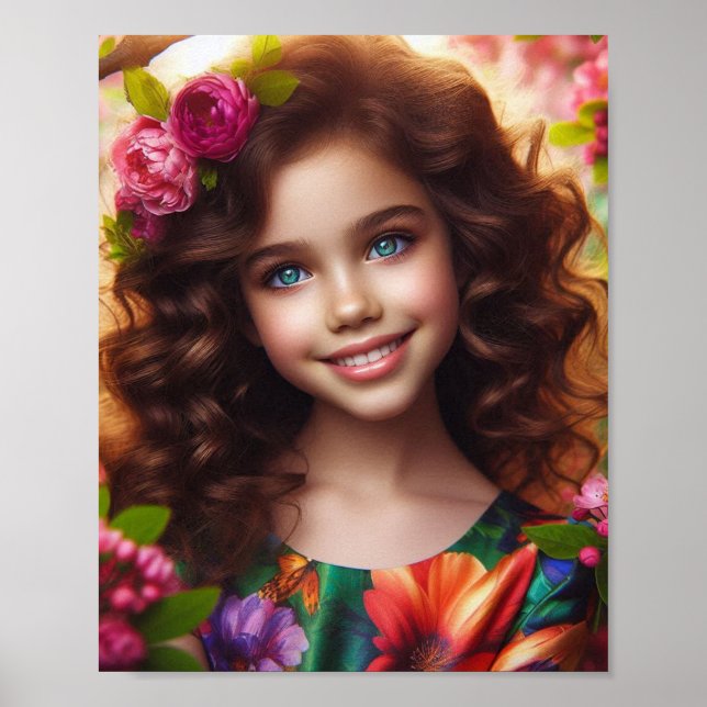 Poster Beauté florissante : Un sourire parmi les fleurs (Devant)