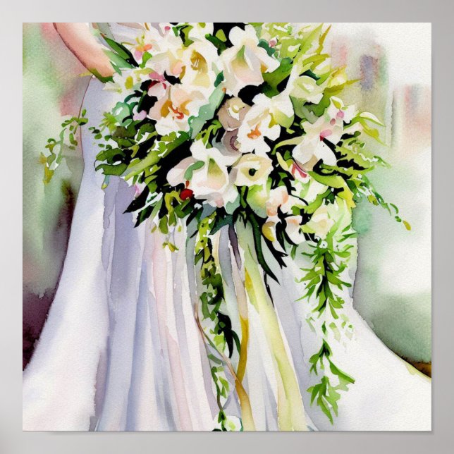 Poster Beauté intemporelle, Bouquet en cascade nuptiale 1 (Devant)