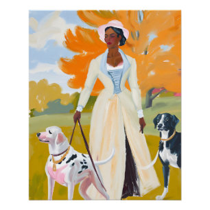 Poster Beauté intemporelle : femme afro et dalmate en aut