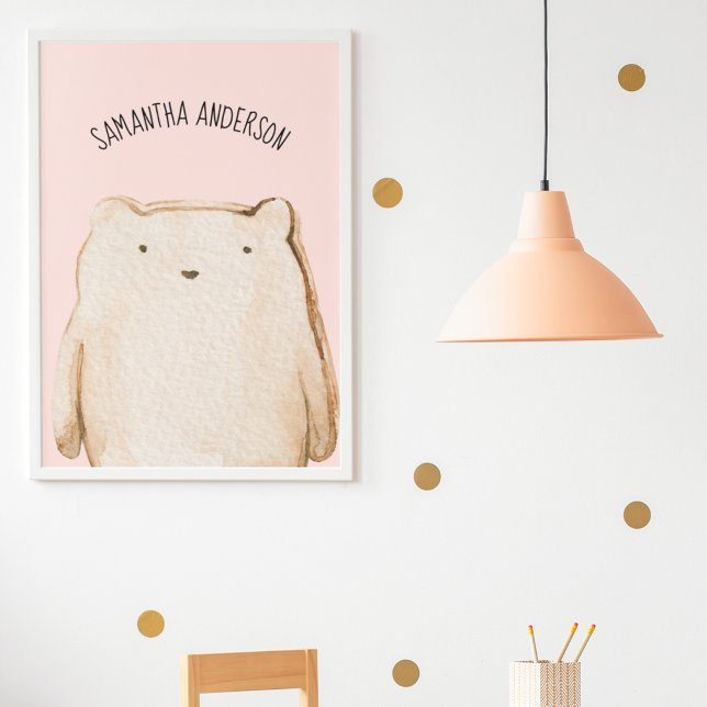 Poster Beauté Moderne Pastel Ours Rose Avec Nom (Créateur téléchargé)
