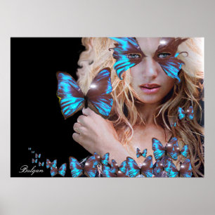 POSTER BEAUTÉ MYSTÉRIEUSE AVEC BUTTERFER BLEU