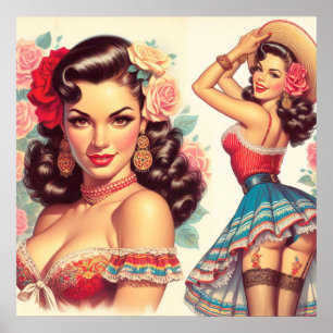 Poster Beauté rétro Femme mexicaine