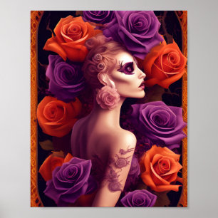 Poster Beauté Rose d'Halloween violet et orange