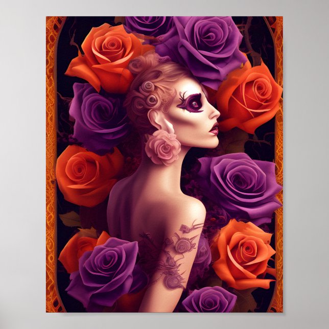 Poster Beauté Rose d'Halloween violet et orange (Devant)