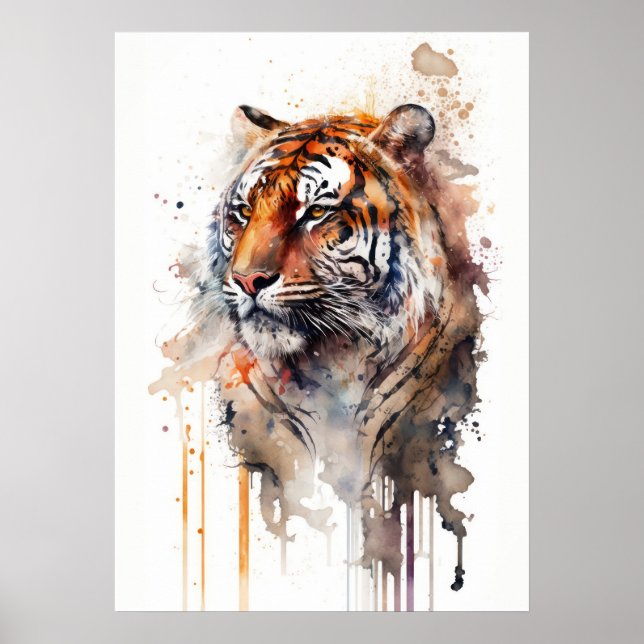 Poster Beauté tigre Aquarelle Art (Devant)