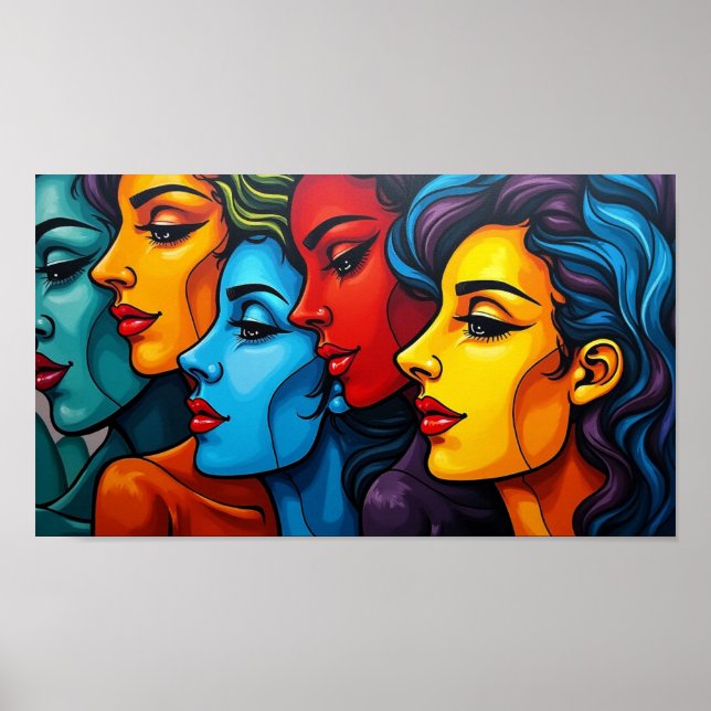 Poster Beautés chromatiques - Vibrant Pop Art Portraits f (Devant)
