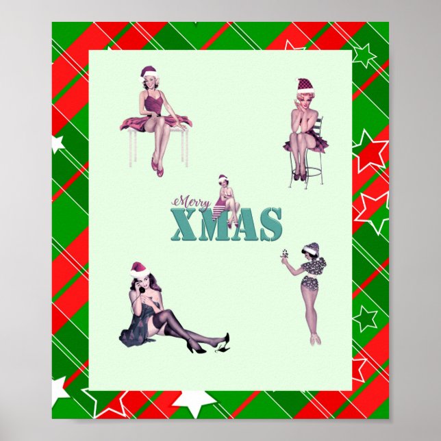 Poster Beautés de Noël, Pin-up filles Imprimé d'art XMAS  (Devant)