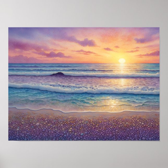 Poster Beautiful Beach Waves and Shore Art (Devant)