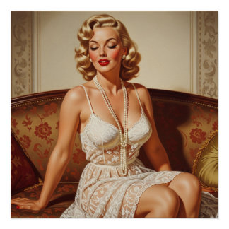 Poster Beautiful blonde pin-up 50's art