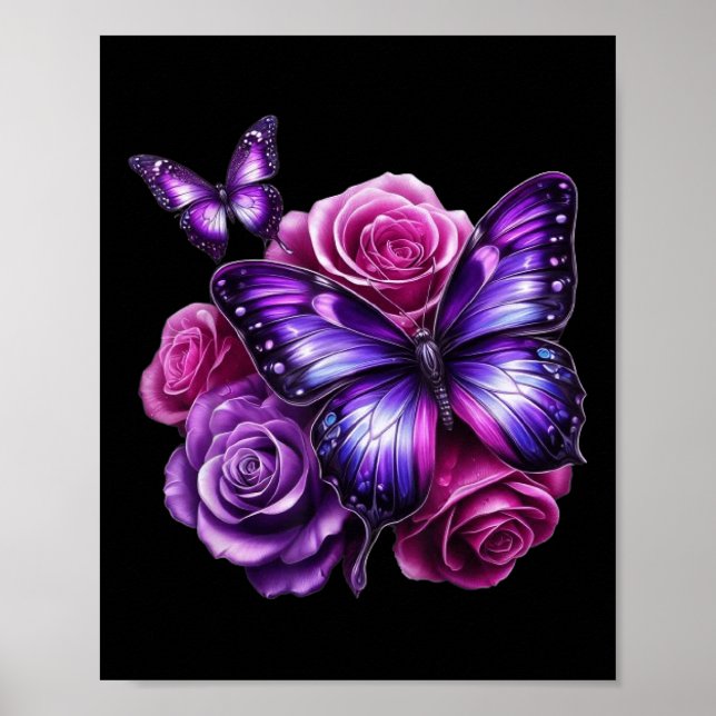 Poster Beautiful Butterfly Purple Rose Butterfly Lovers G (Devant)