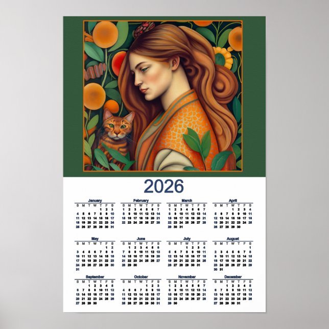 Poster Beautiful Cat and Lady 2026 Calendar (Devant)