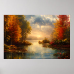 Poster Beautiful classic peaceful landscape river trees