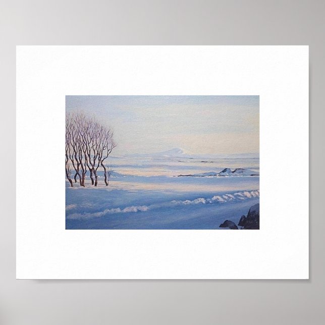 Poster Beautiful Icelandic winter landscape painting art  (Devant)