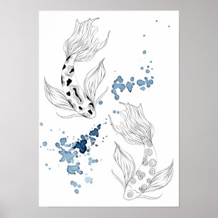 Poster Beautiful Japonais Koi Fish Swimming