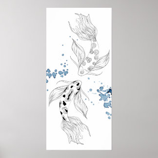 Poster Beautiful Japonais Koi Fish Swimming