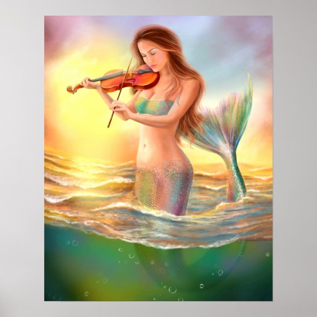 Poster-Beautiful mermaid plays on violin Poster (Front)