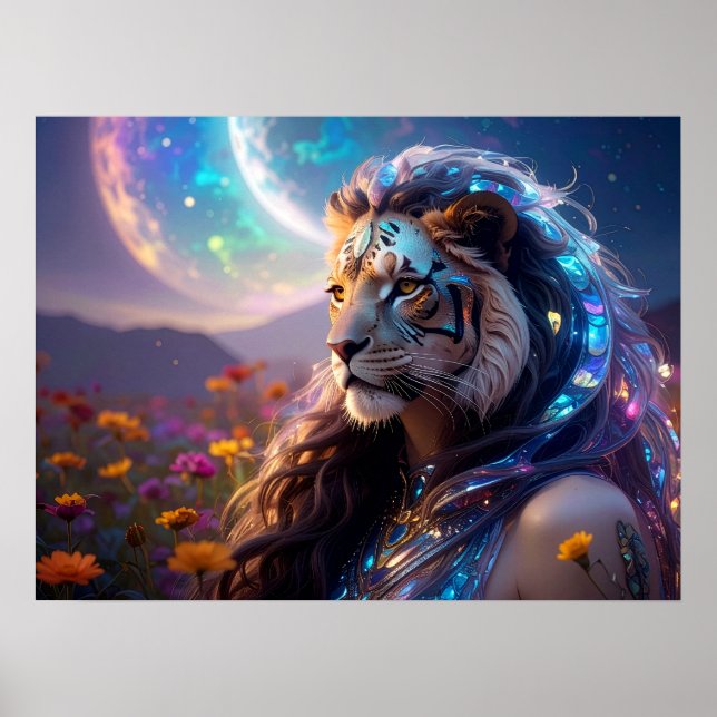 Poster Beautiful Mythic Tiger Goddess with Saturn Rising (Devant)