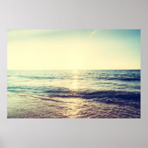 Poster Beautiful Sunset with sea and beach - Vintage and 