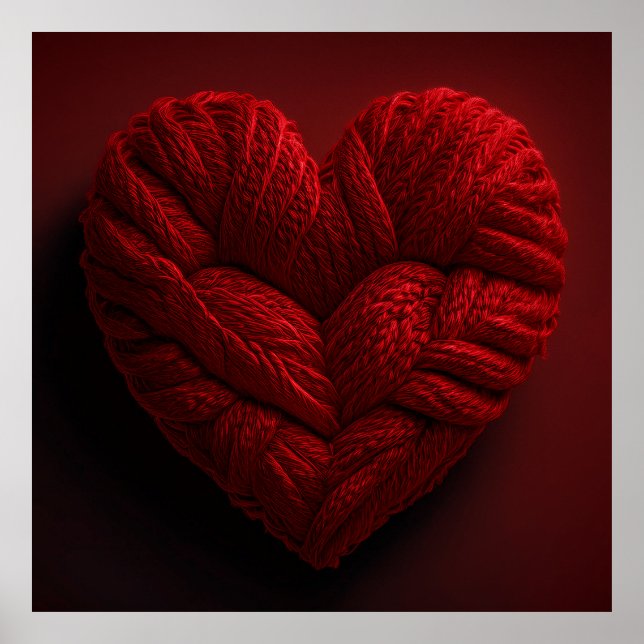 Poster Beautiful Valentines Day Heart Made Of red Yarn (Devant)