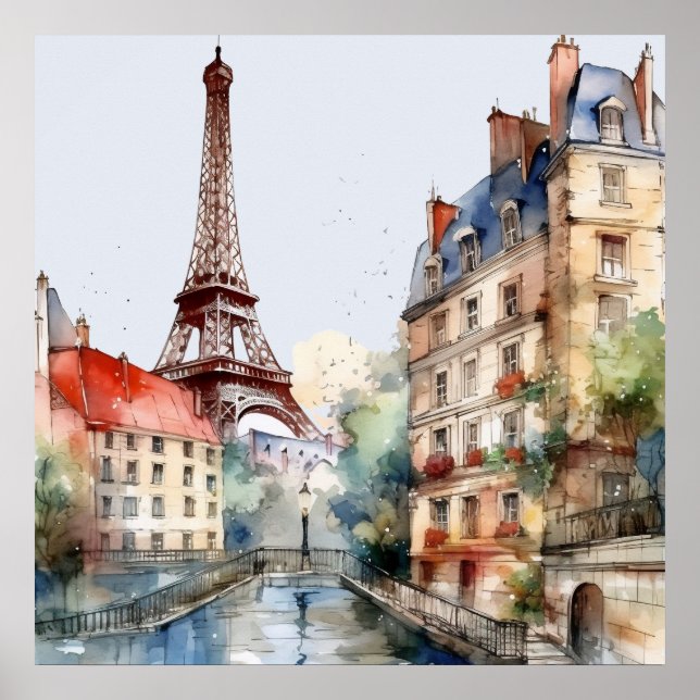 Poster Beautiful Watercolor of Paris Travel (Devant)