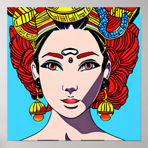 Poster Beautiful Woman Stylish Haute Couture Anime Style 